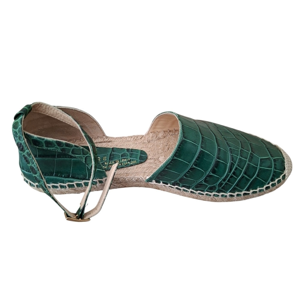 EQUITARE Leather Green Croc Embossed Espadrille Wedges Ankle Strap Sandals - Picture 10 of 11